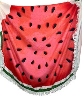 Watermelon Bite Round Beach Towel Vibrant Fruit Design Soft Fringe Edges